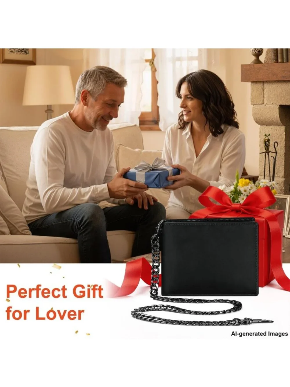 Stylish Genuine Leather RFID Wallet with Anti-Theft Chain | Biker Card Holder